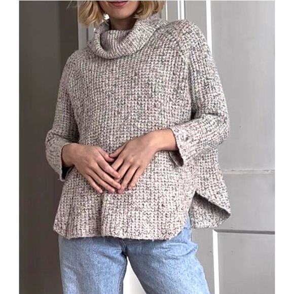 Free People Dylan Tweedy Pullover Sweater Oatmeal Small Cozy Trendy Fall Winter - Picture 1 of 13